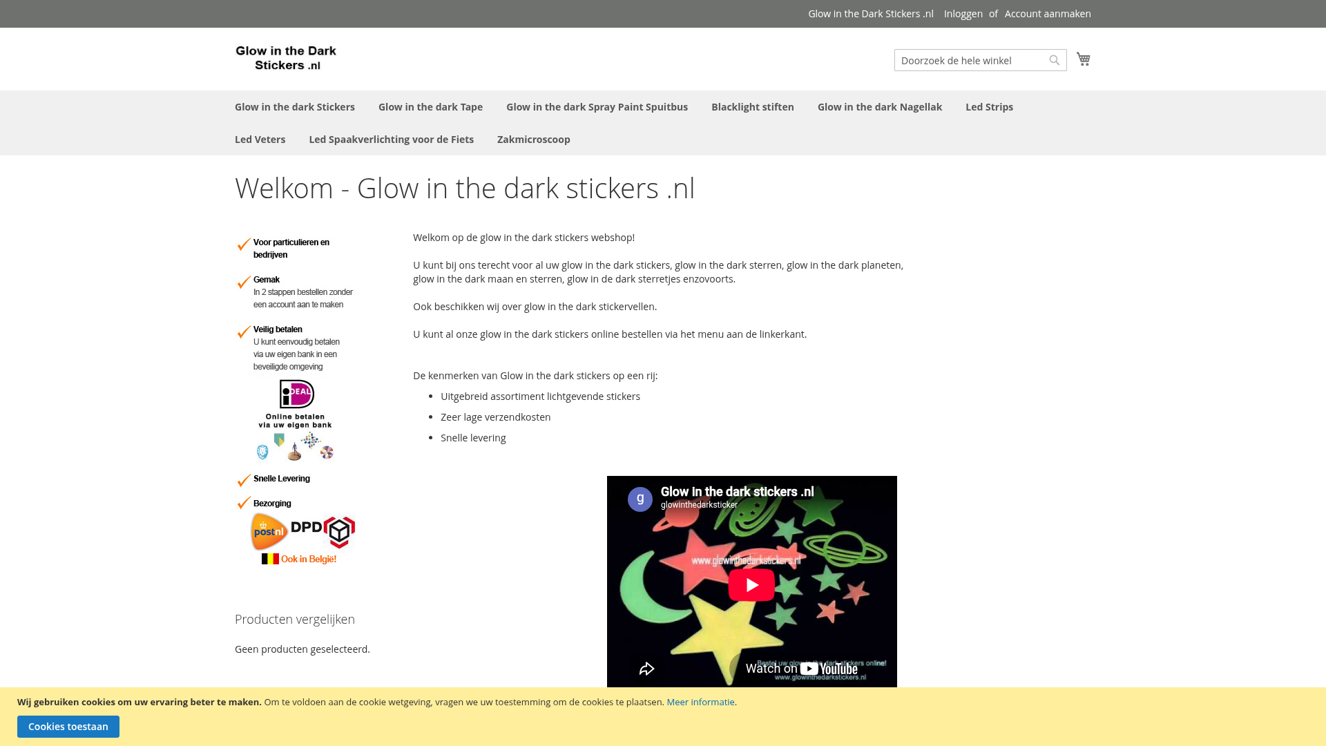 Screenshot van glowinthedarkstickers.nl