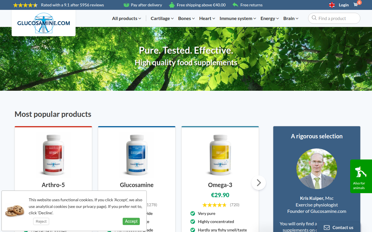 Screenshot van glucosamine.com