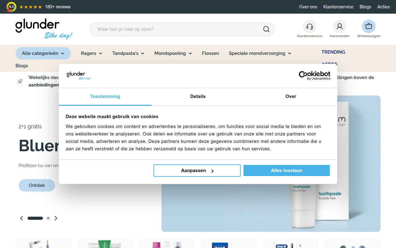 Screenshot van glunder.nl