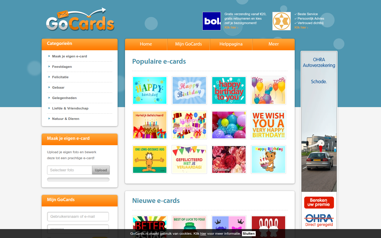 Screenshot van gocards.nl