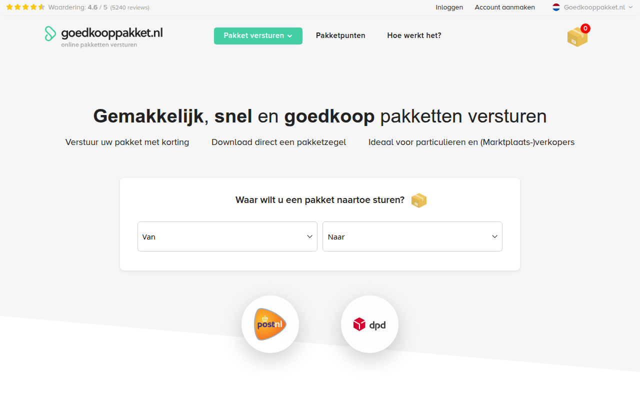 Screenshot van GoedkoopPakket
