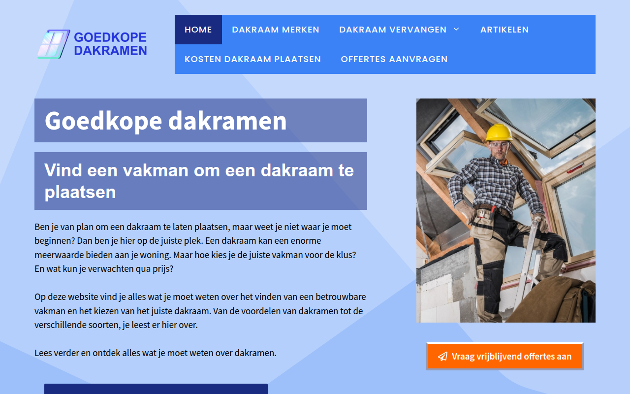 Screenshot van goedkope-dakramen.nl