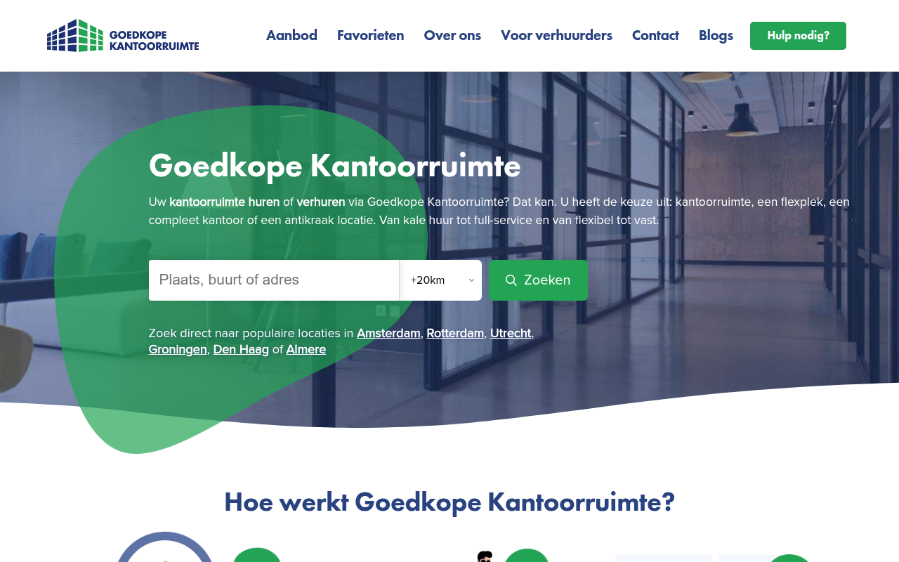 Screenshot van goedkopekantoorruimte.nl