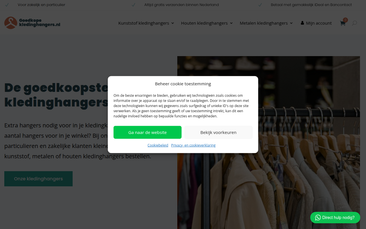 Screenshot van goedkopekledinghangers.nl