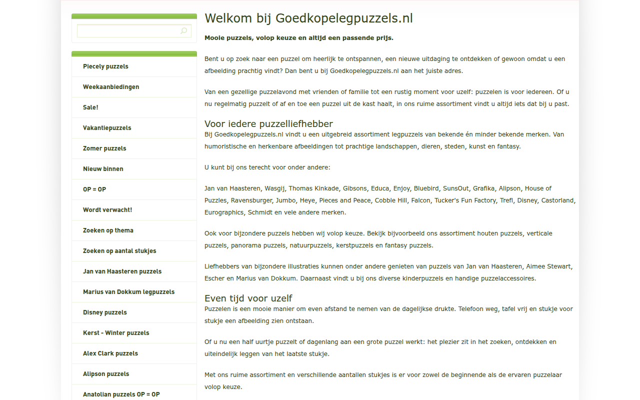 Screenshot van goedkopelegpuzzels.nl