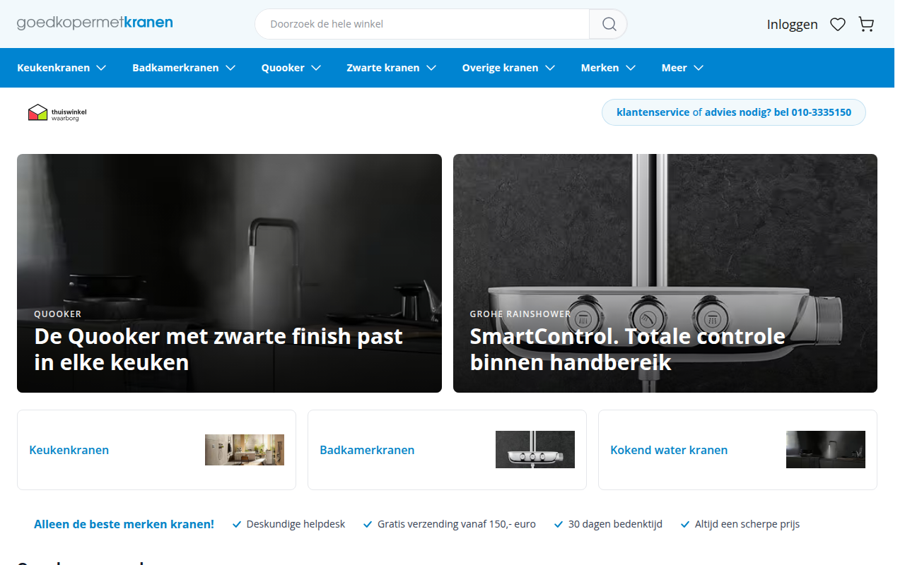 Screenshot van goedkopermetkranen.nl