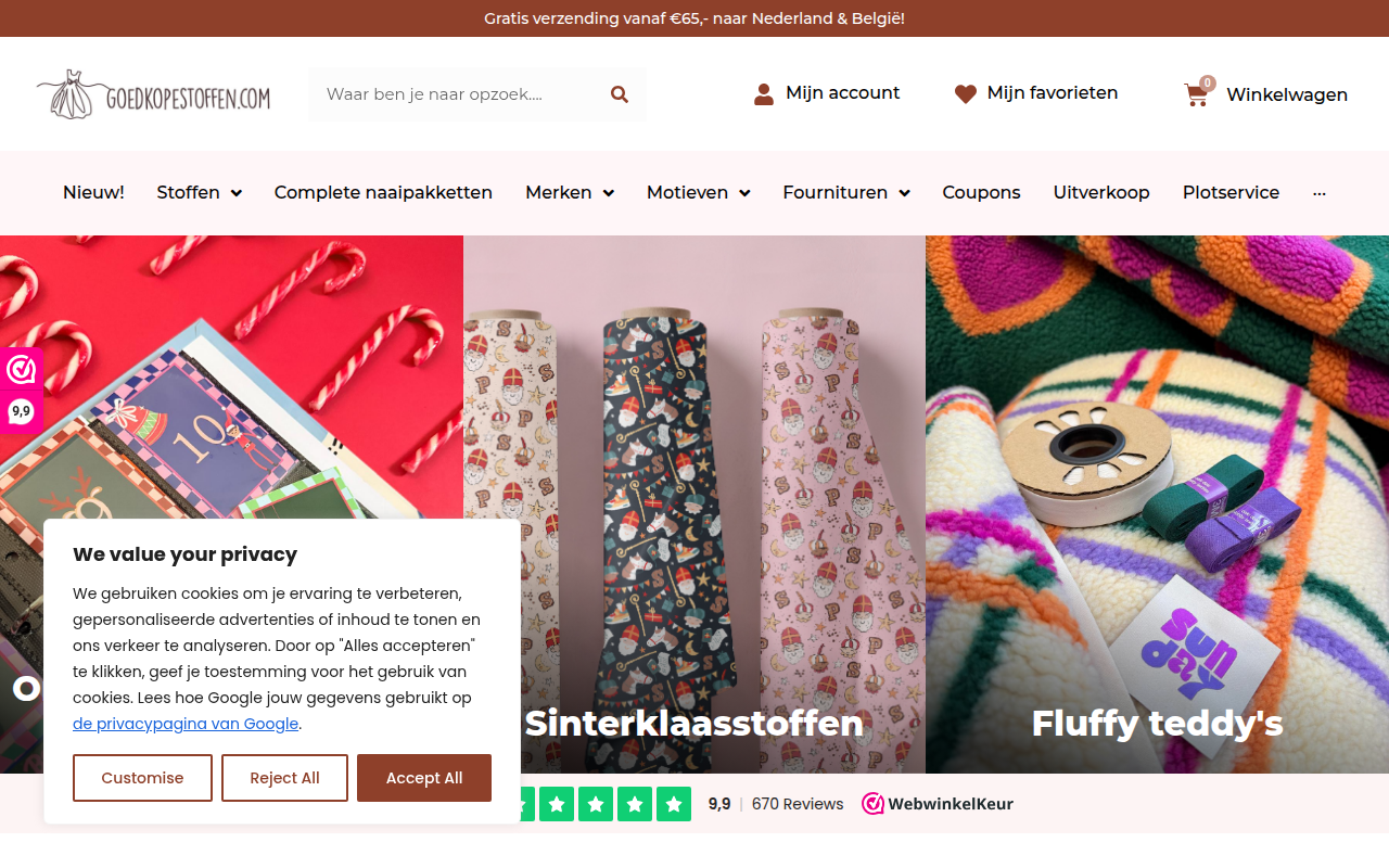 Screenshot van goedkopestoffen.com