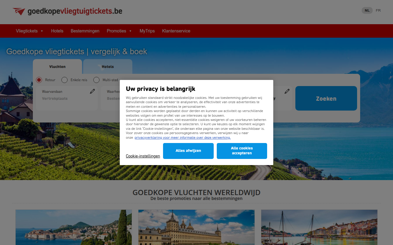 Screenshot van goedkopevliegtuigtickets.be