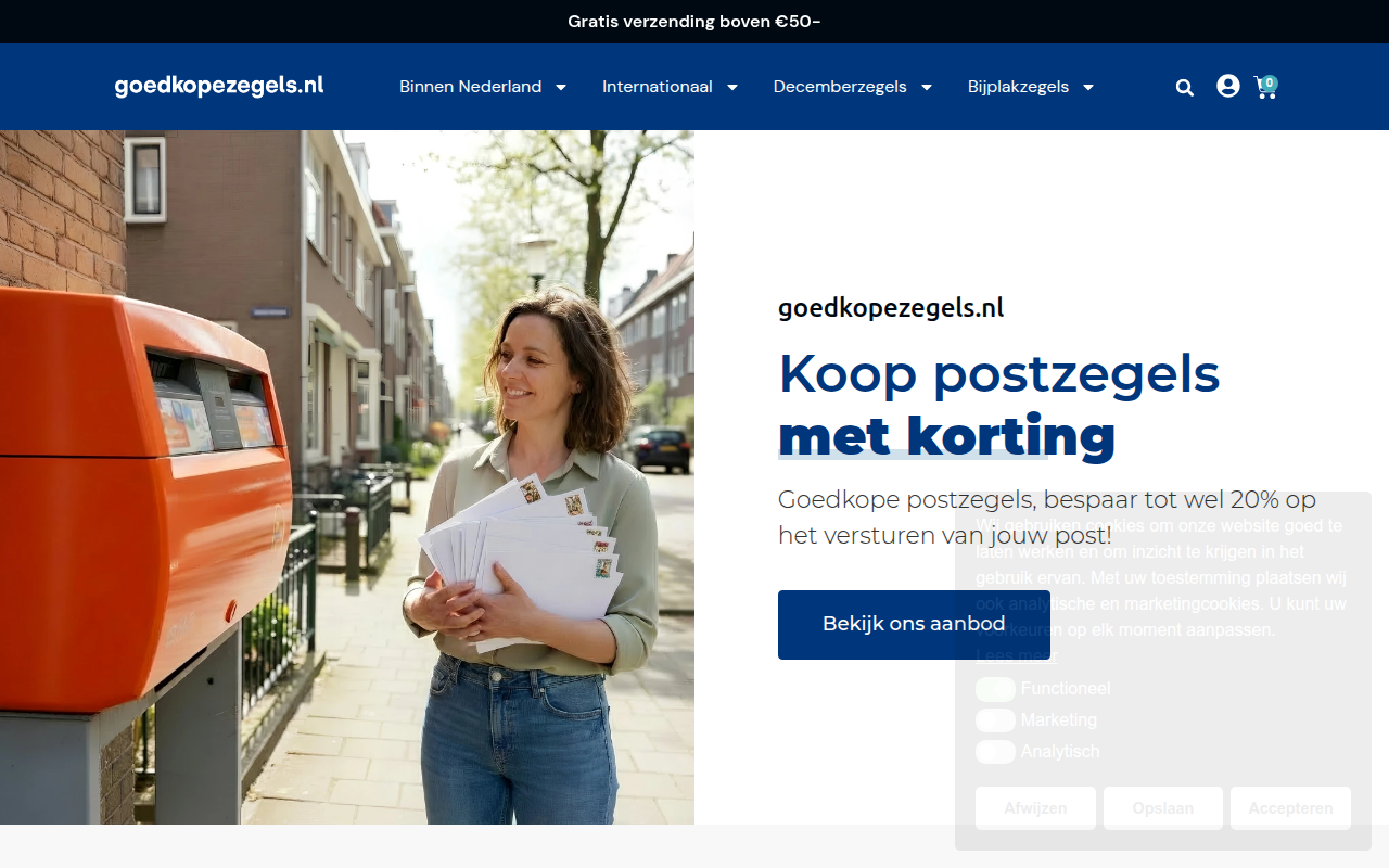 Screenshot van goedkopezegels.nl