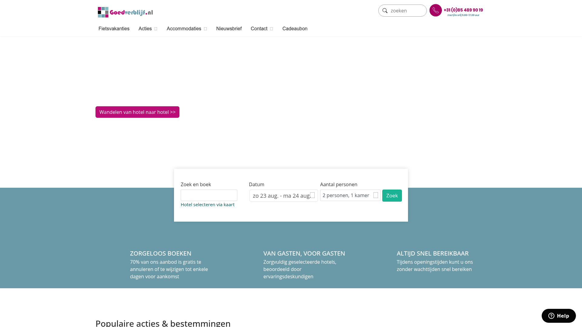 Screenshot van goedverblijf.nl