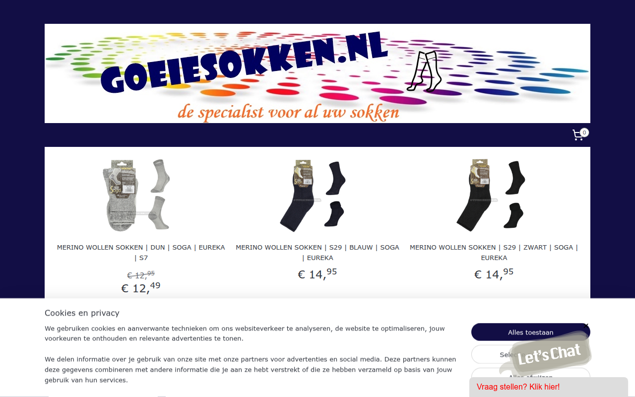 Screenshot van goeiesokken.nl