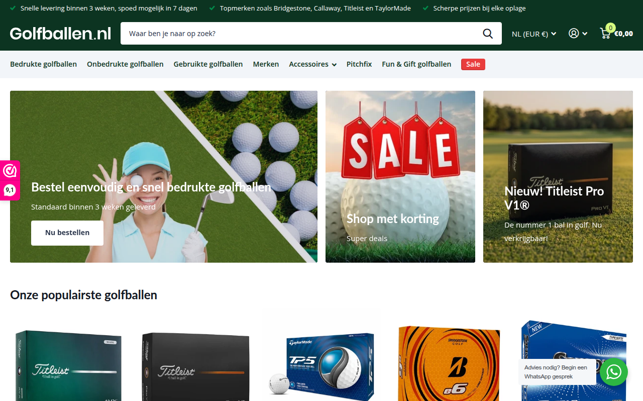 Screenshot van golfballen.nl