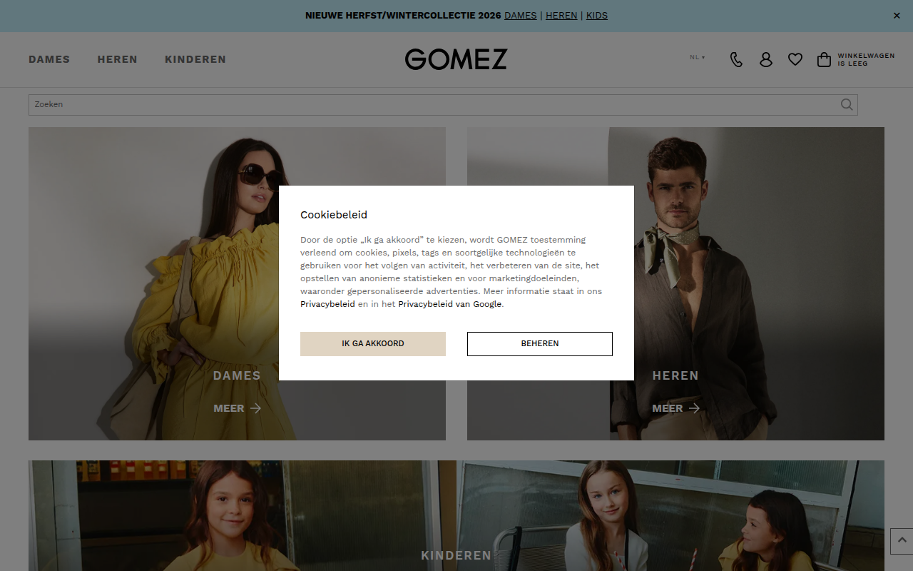Screenshot van gomez.nl