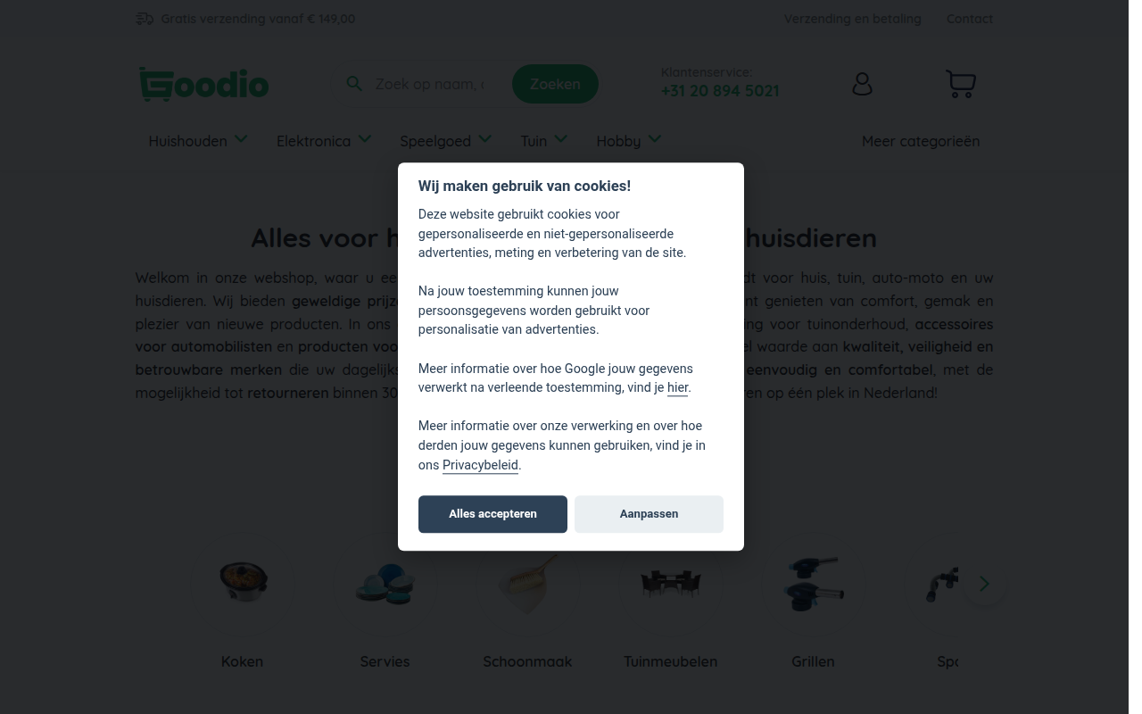 Screenshot van goodio.nl
