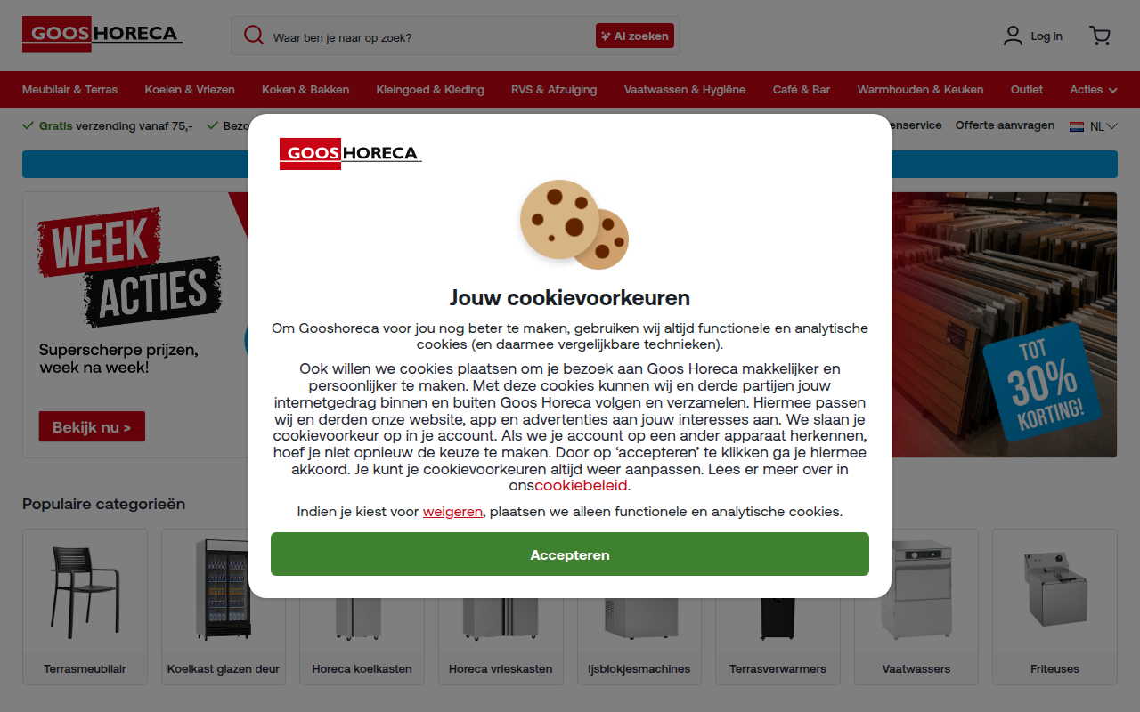 Screenshot van gooshoreca.nl