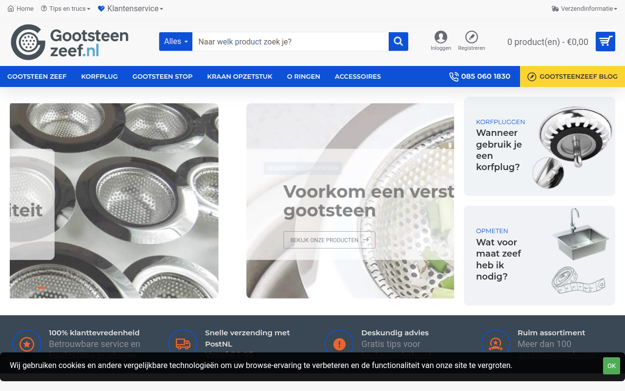 Screenshot van gootsteenzeef.nl