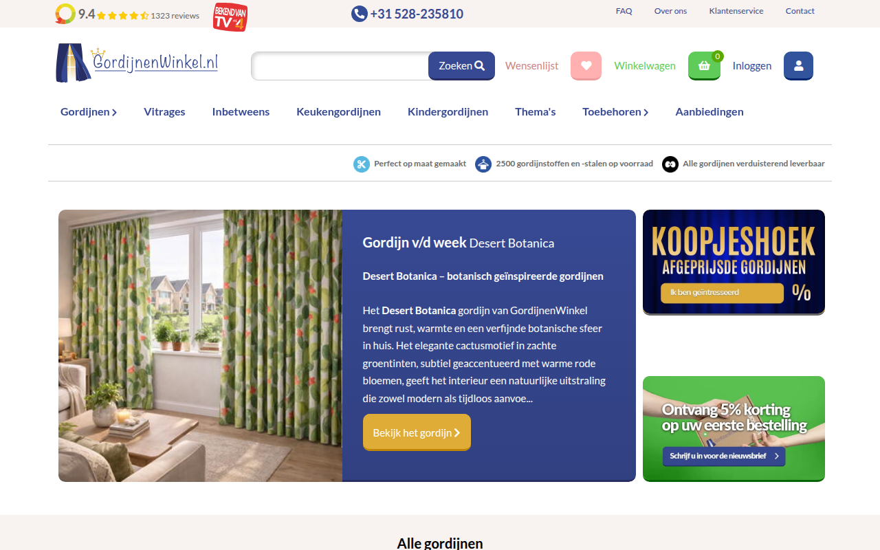 Screenshot van gordijnenwinkel.nl
