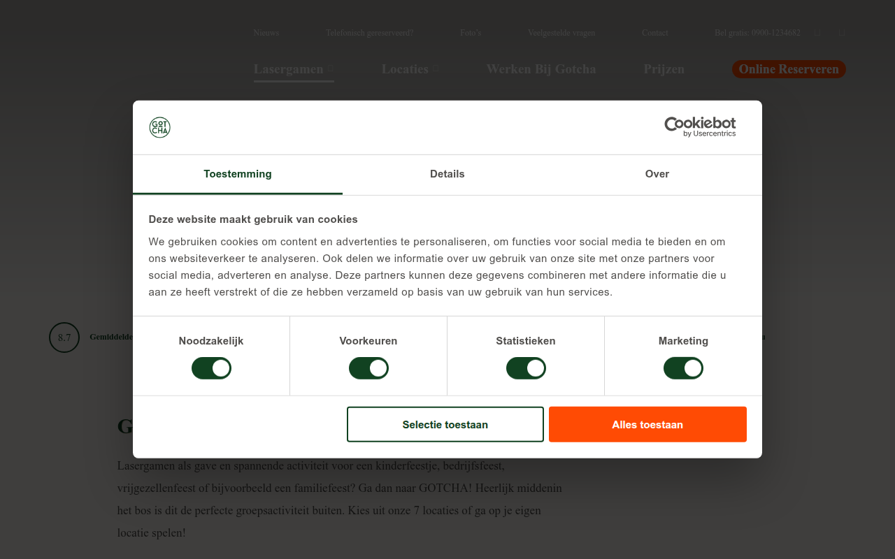 Screenshot van gotcha.nu