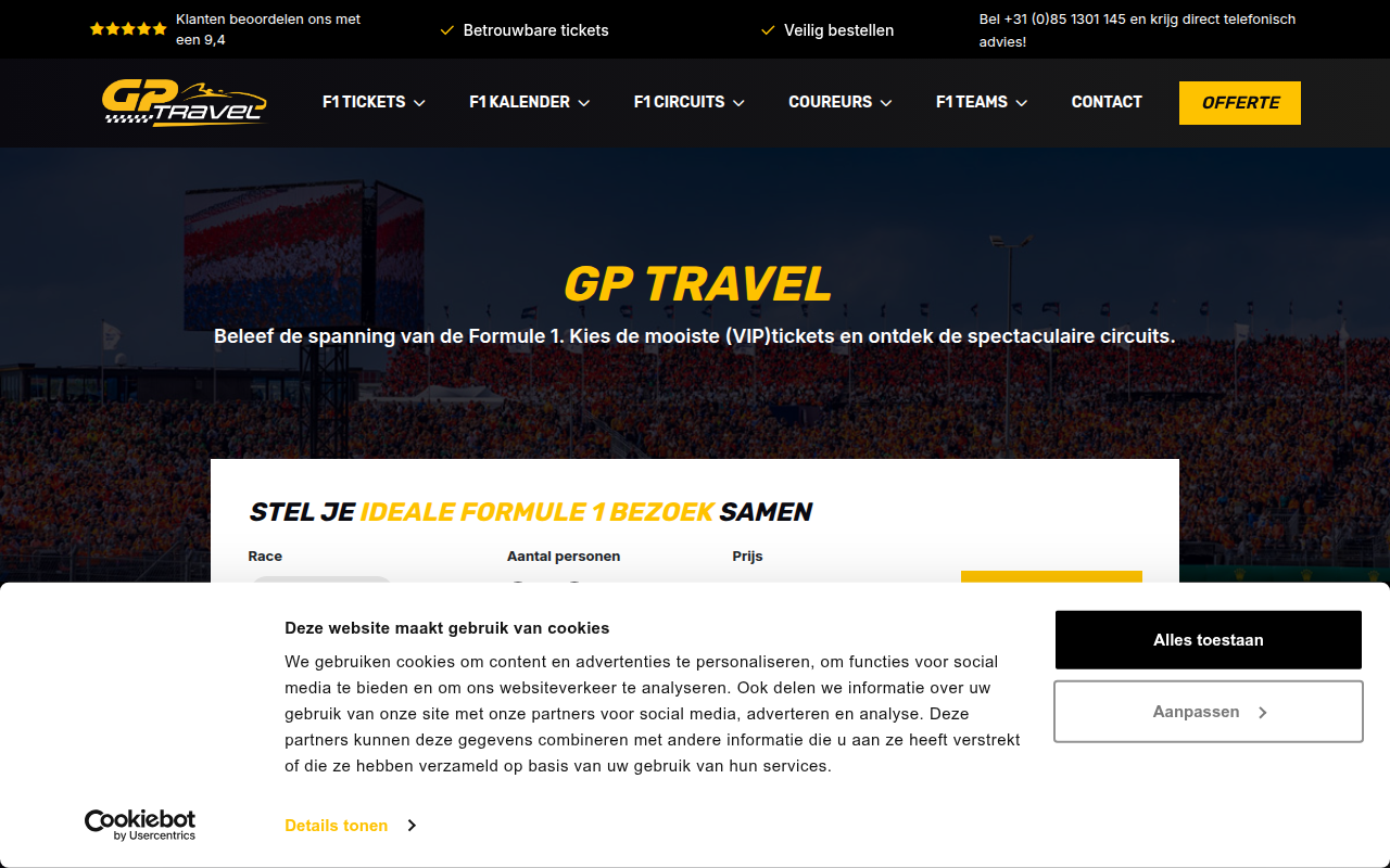 Screenshot van gp-travel.nl