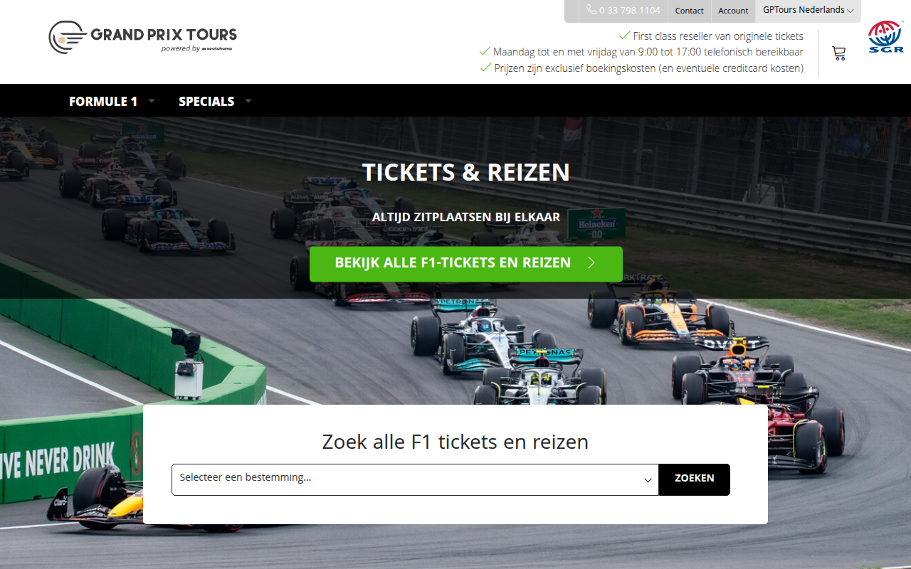 Screenshot van gptours.nl