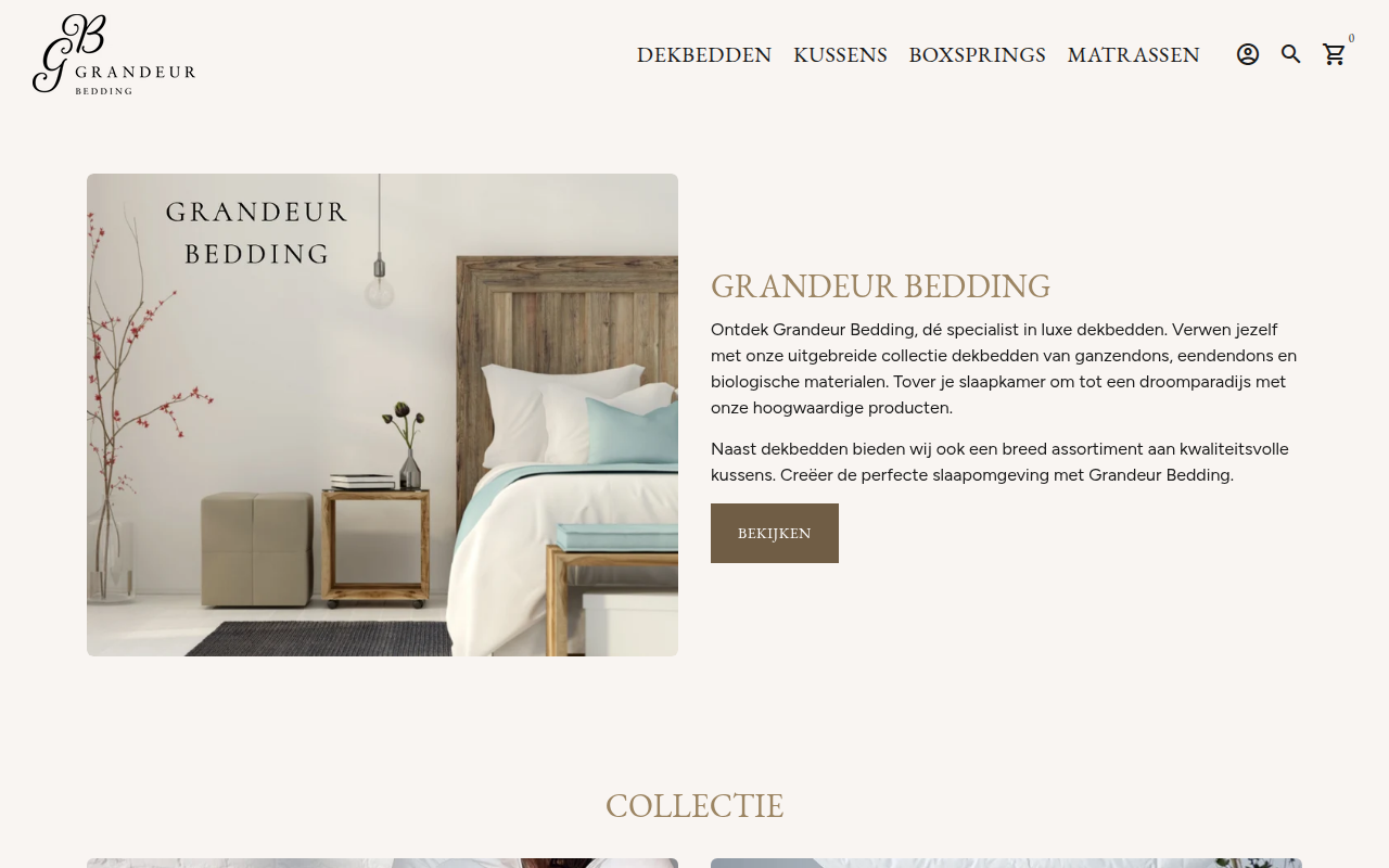 Screenshot van grandeurbedding.nl