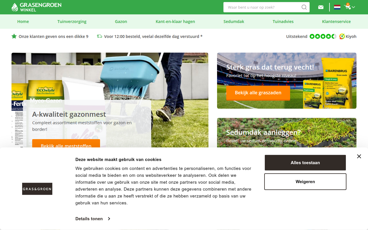 Screenshot van grasengroenwinkel.nl