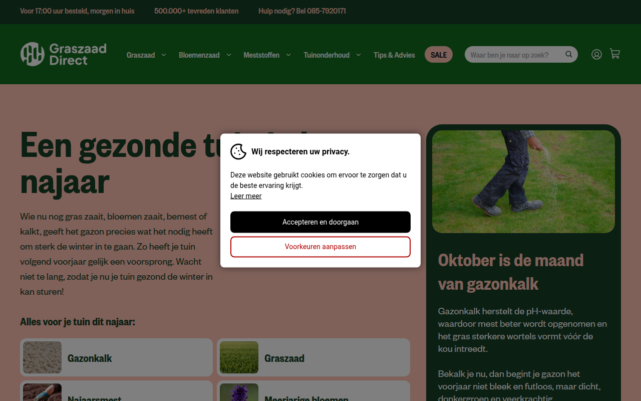 Screenshot van graszaaddirect.nl