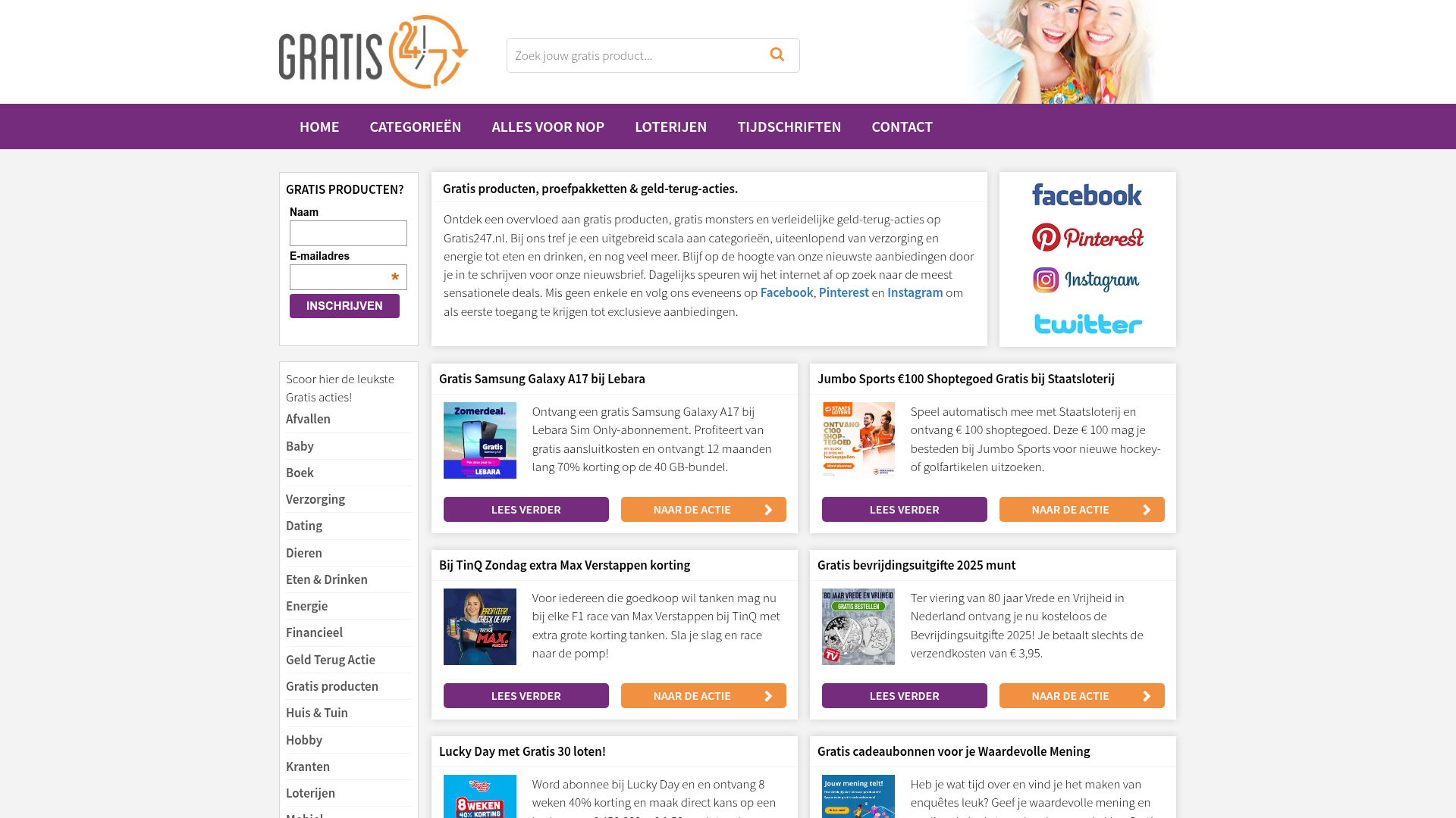 Screenshot van gratis247.nl