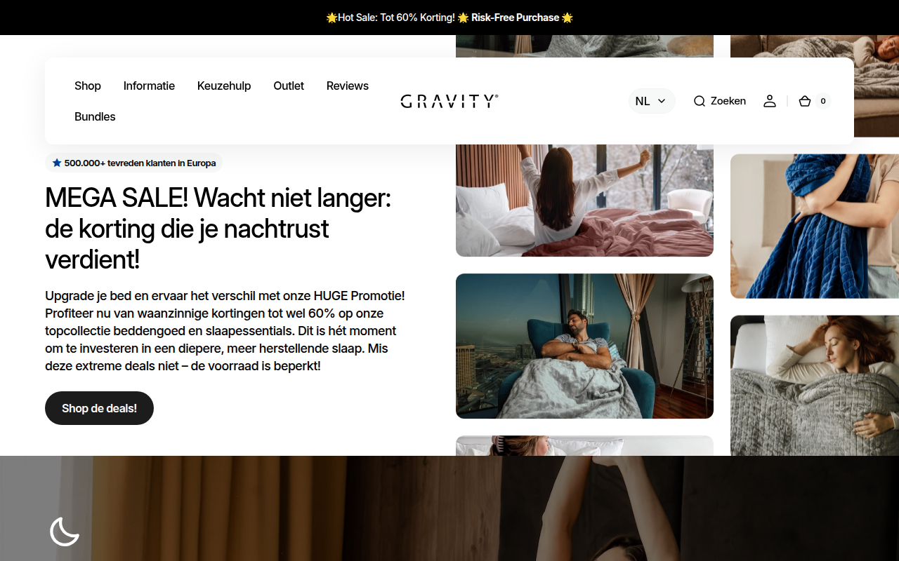 Screenshot van gravity-deken.nl
