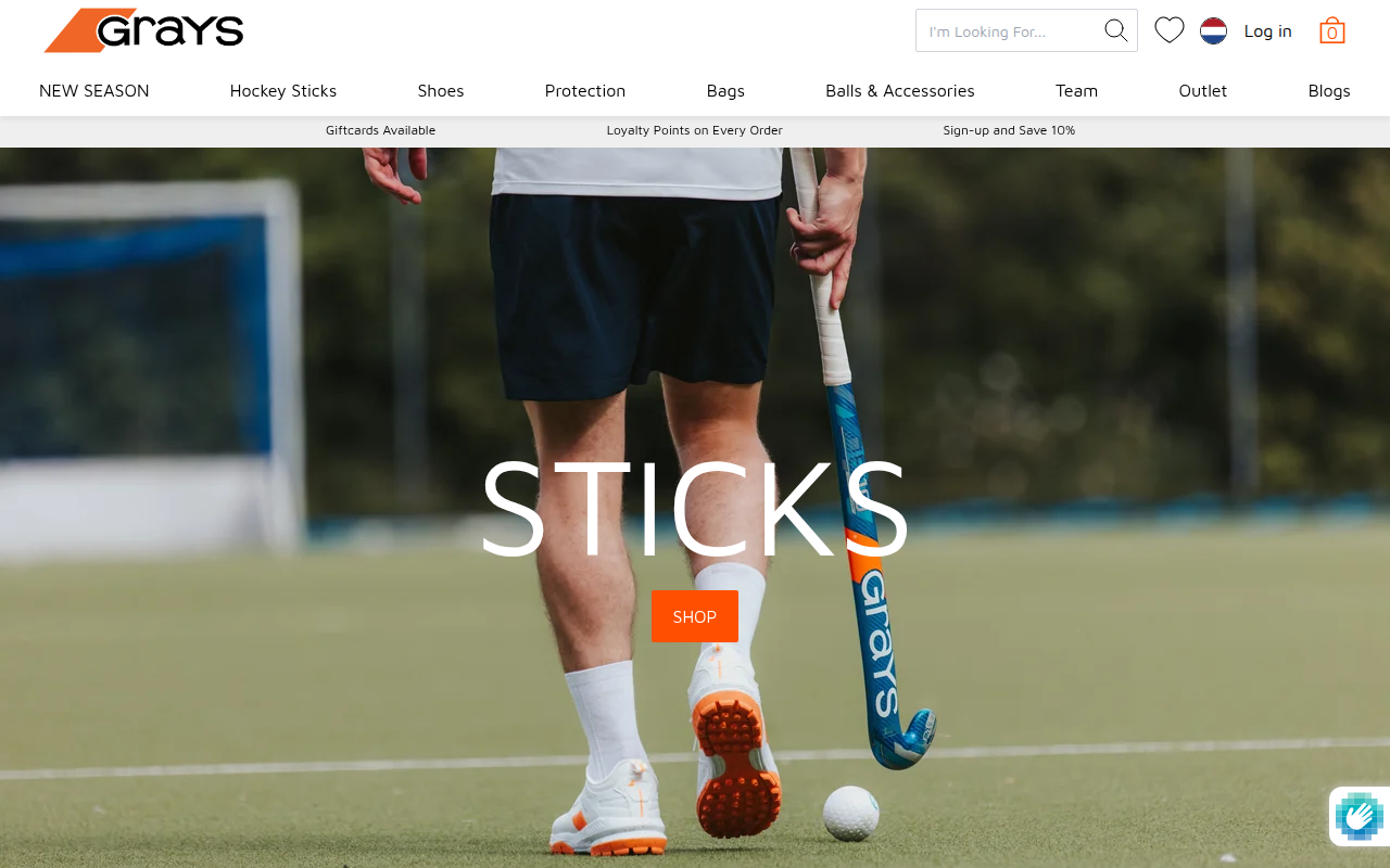 Screenshot van grays-hockey.eu