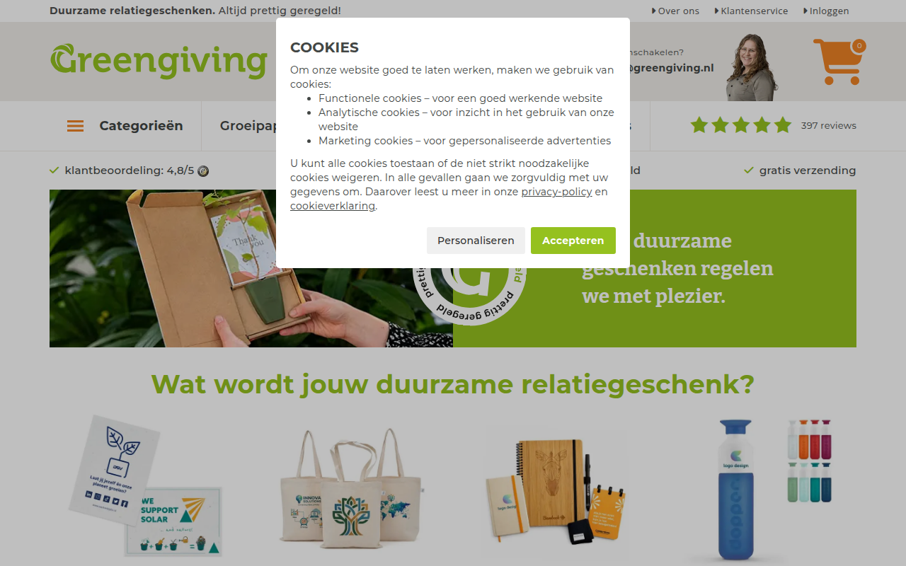 Screenshot van greengiving.nl