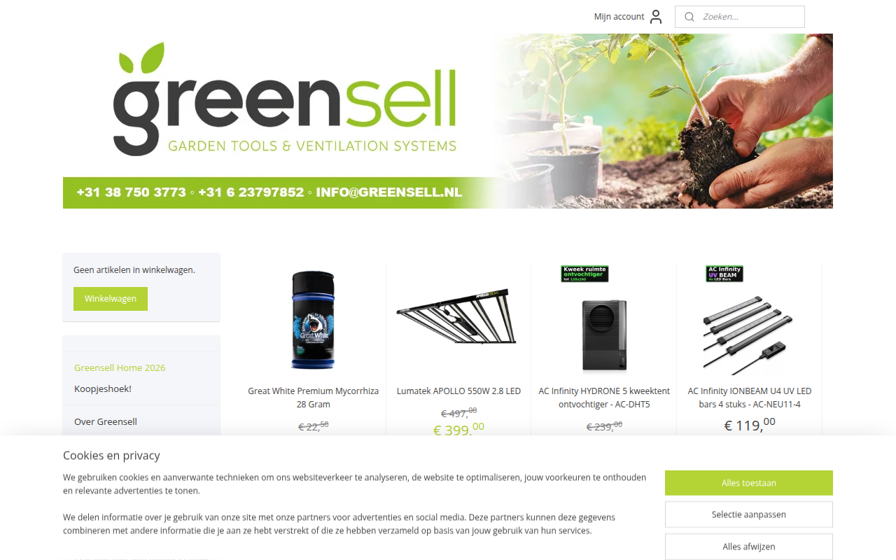 Screenshot van greensell.nl