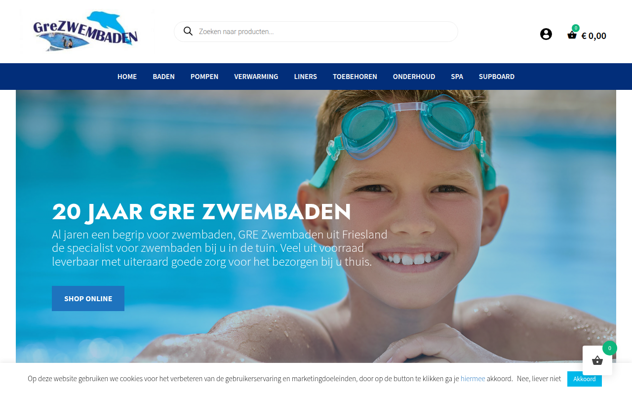Screenshot van grezwembaden.nl