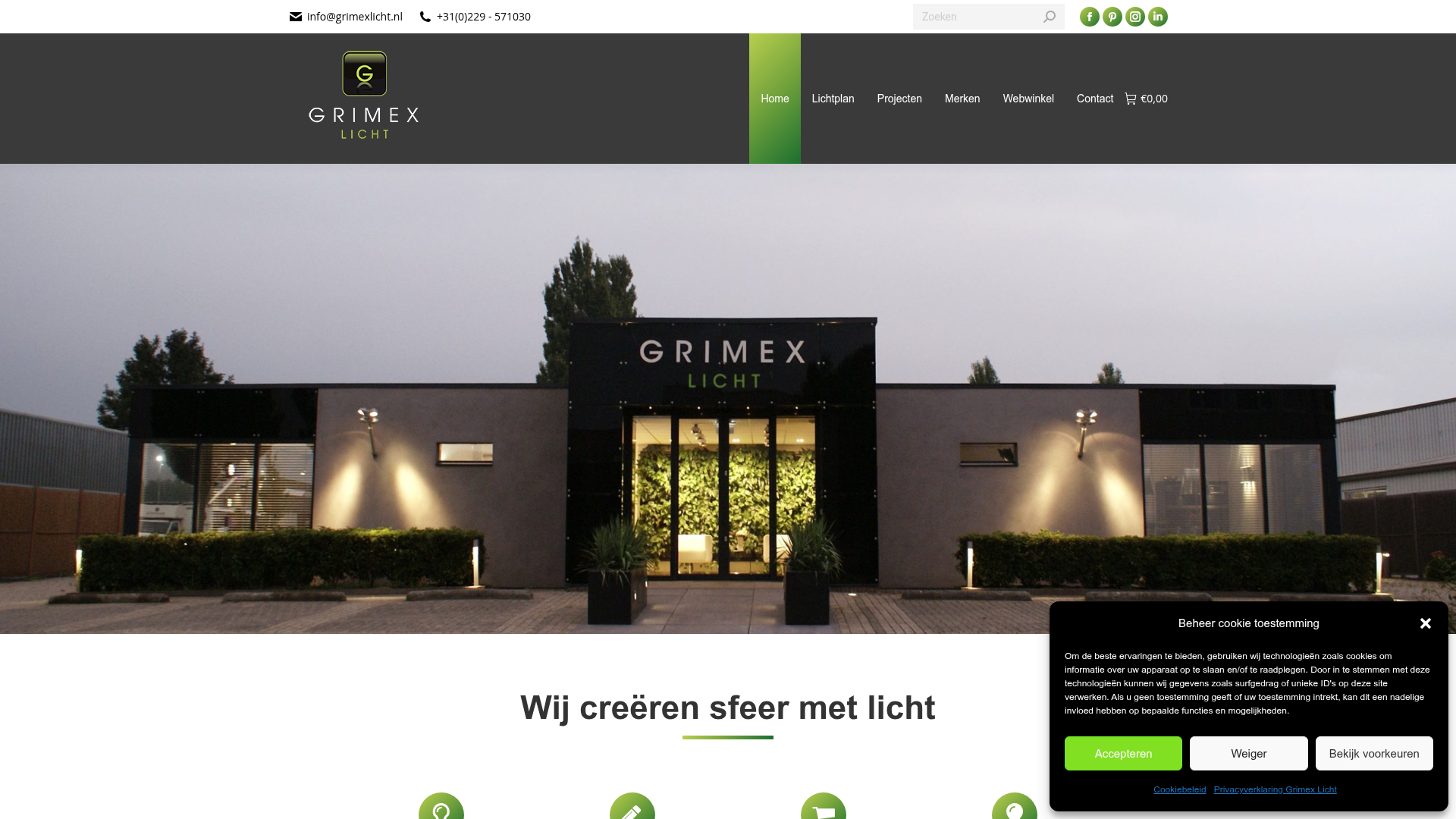 Screenshot van grimexlicht.nl