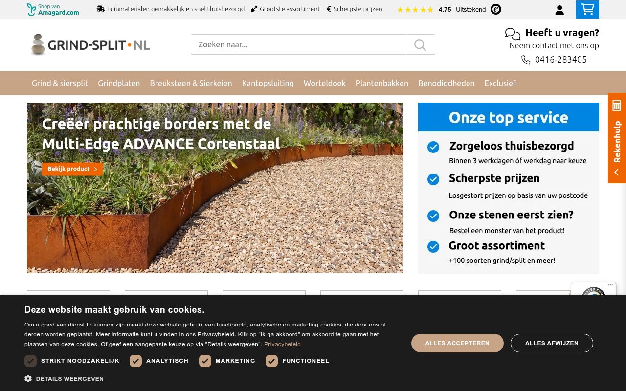 Screenshot van grind-split.nl