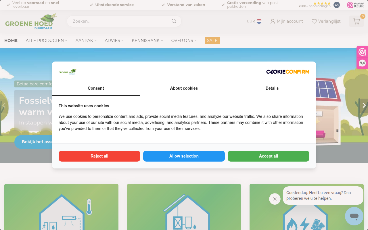 Screenshot van groenehoedduurzaam.nl