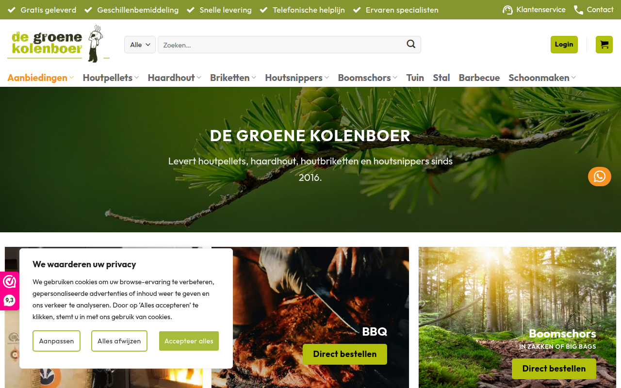 Screenshot van groenekolenboer.nl