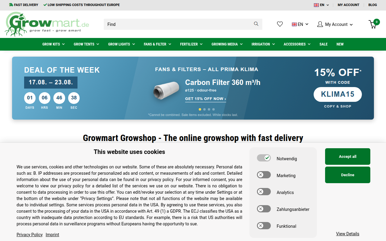 Screenshot van growmart.eu