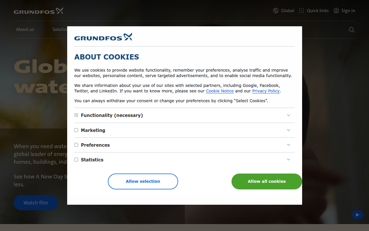 Screenshot van grundfos.com