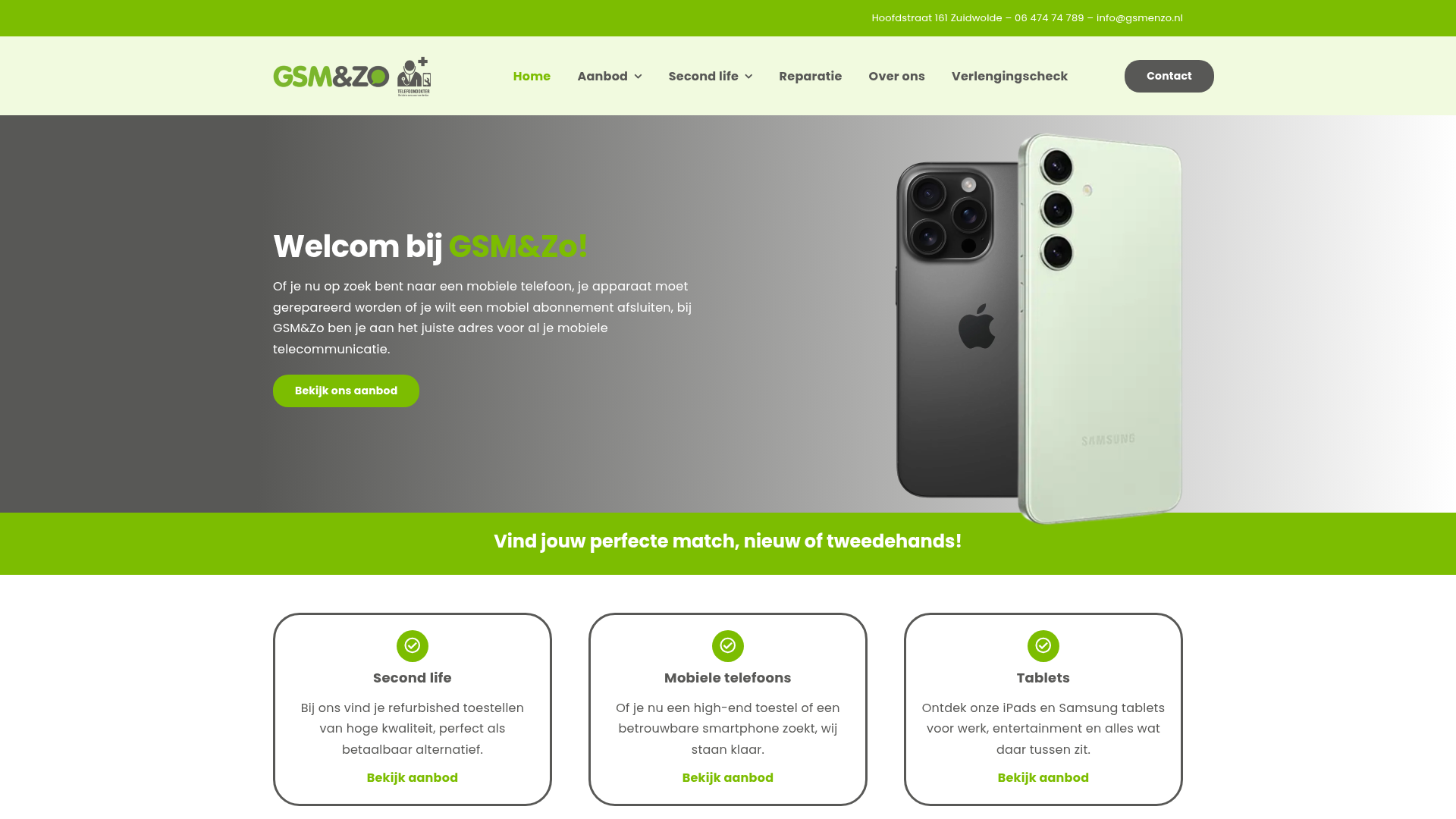 Screenshot van gsmenzo.nl