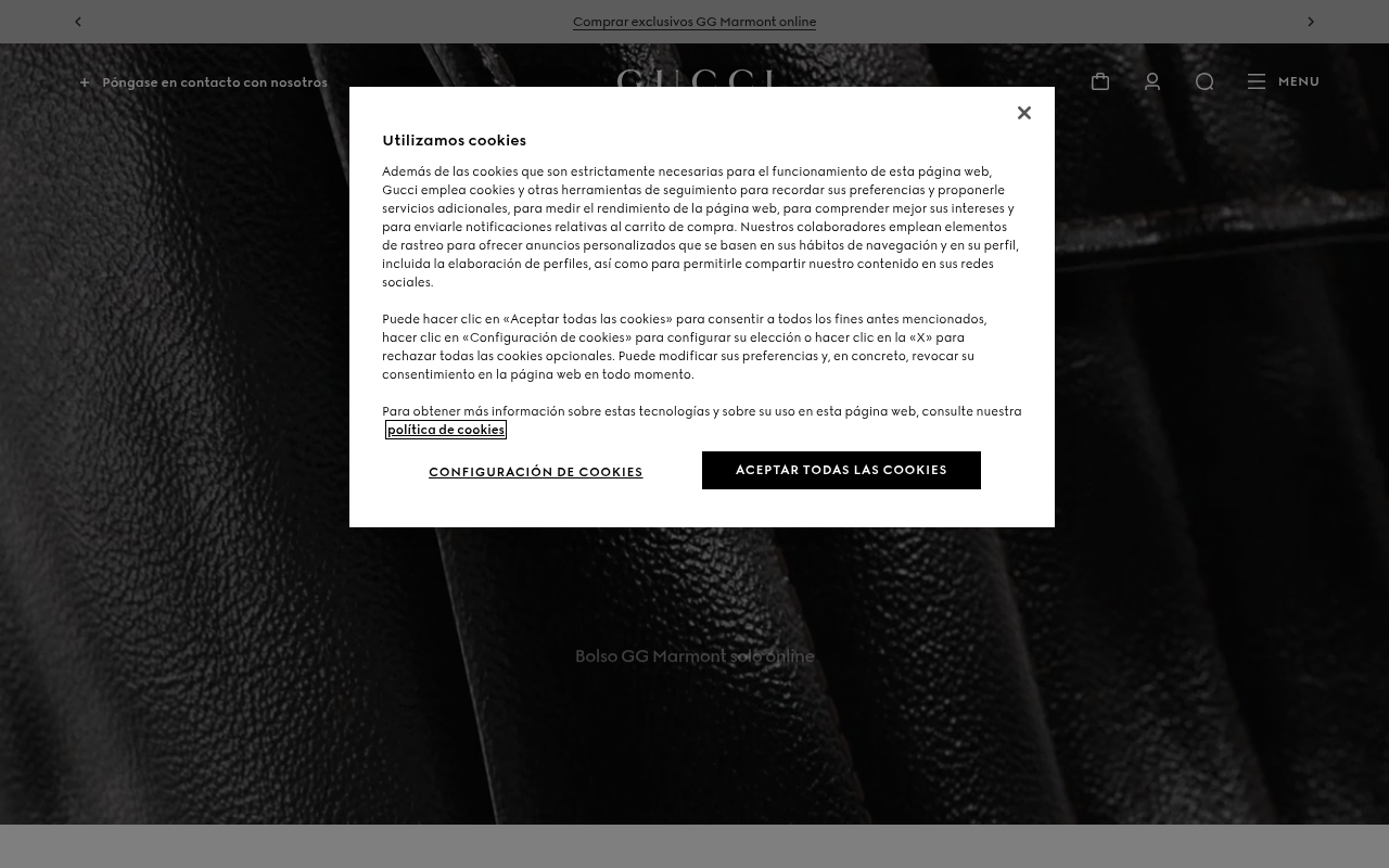 Screenshot van gucci.com