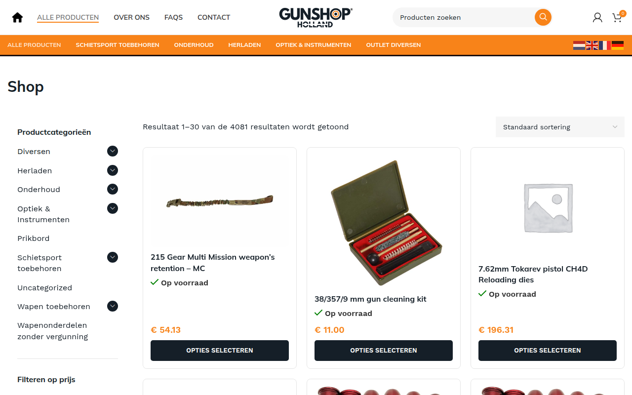 Screenshot van gunshopholland.nl