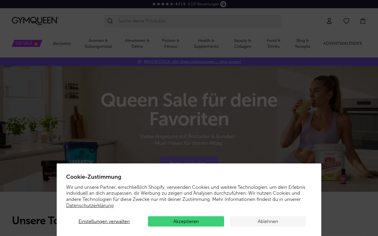 Screenshot van gymqueen.de
