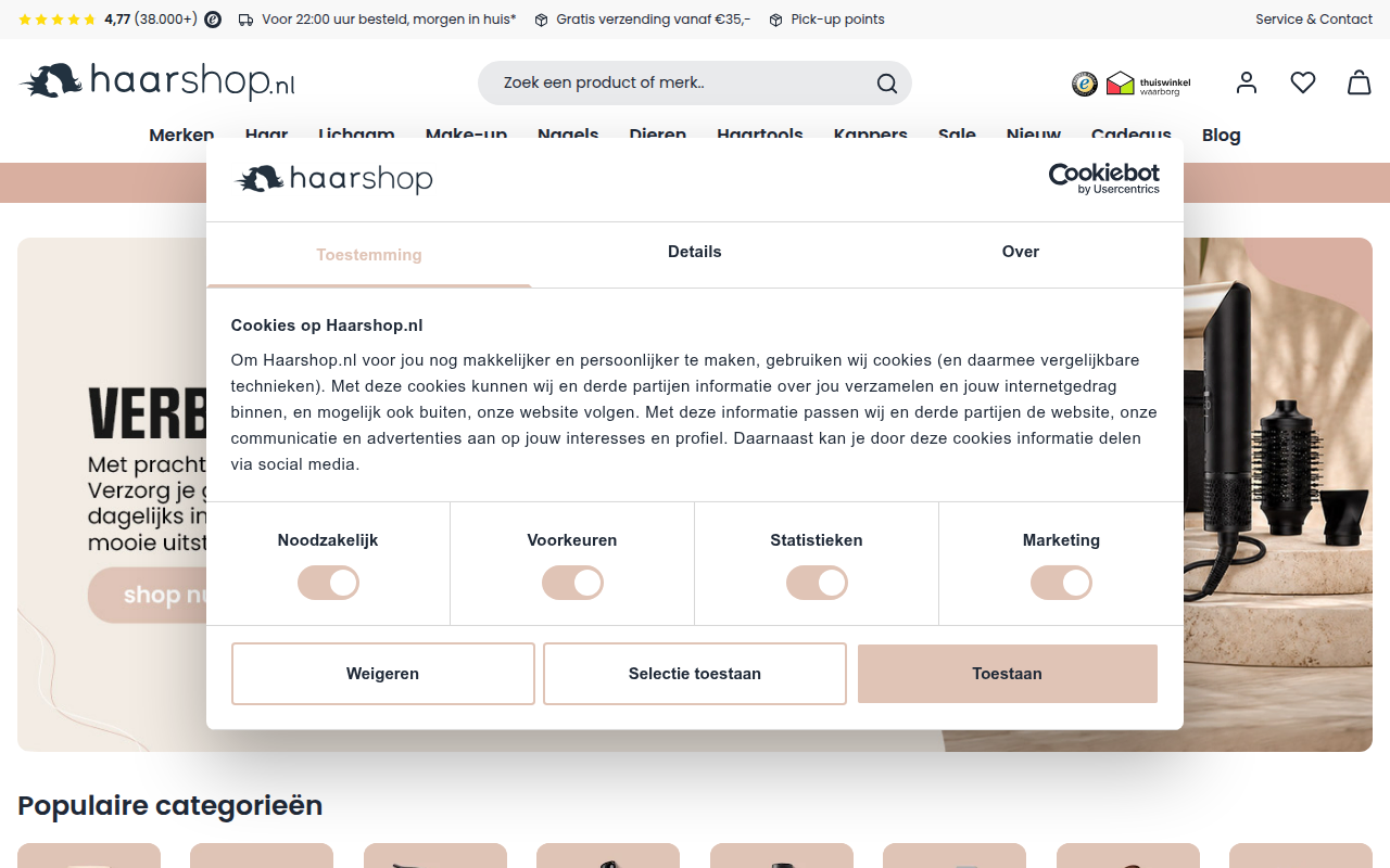 Screenshot van haarshop.nl