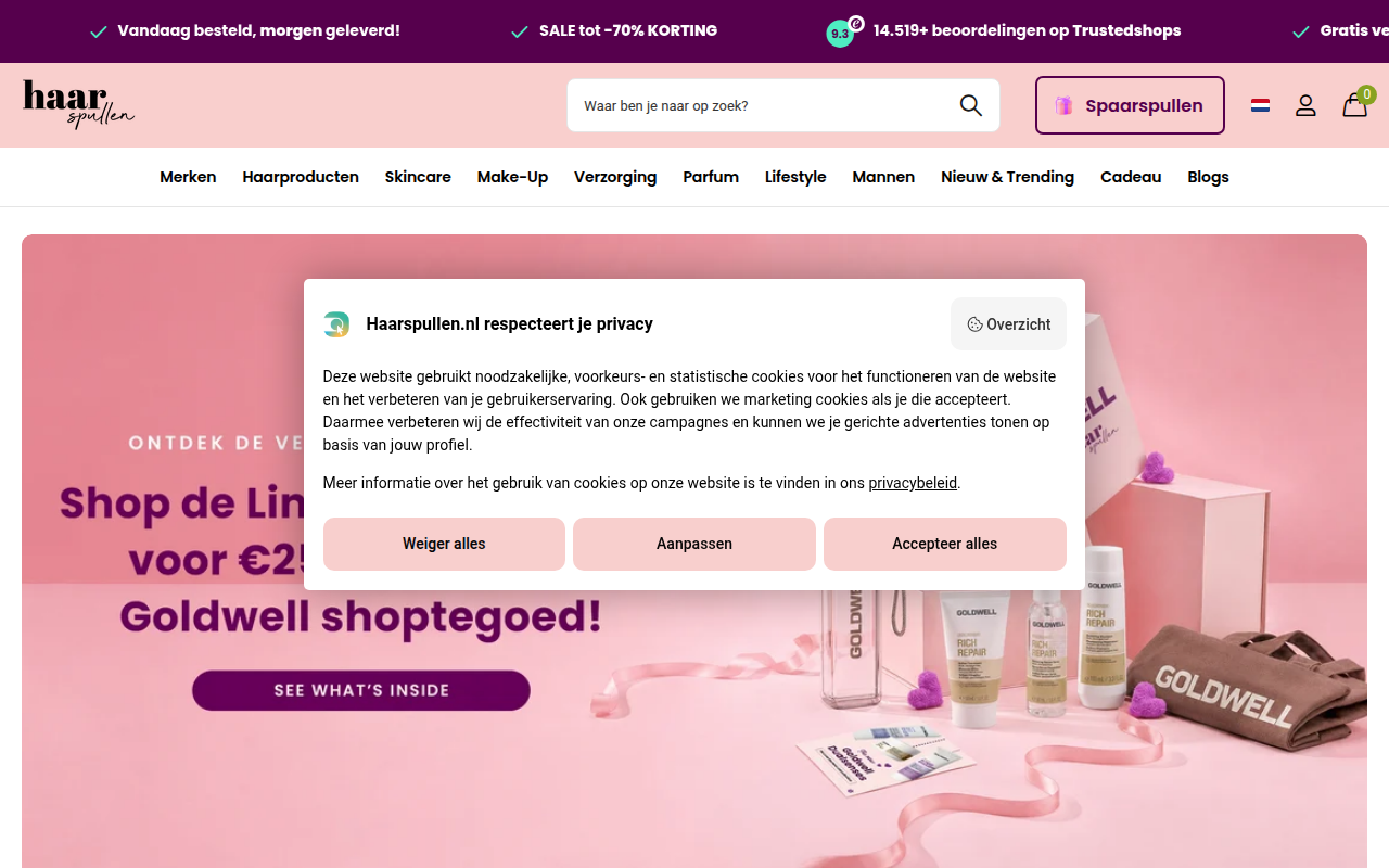 Screenshot van haarspullen.nl