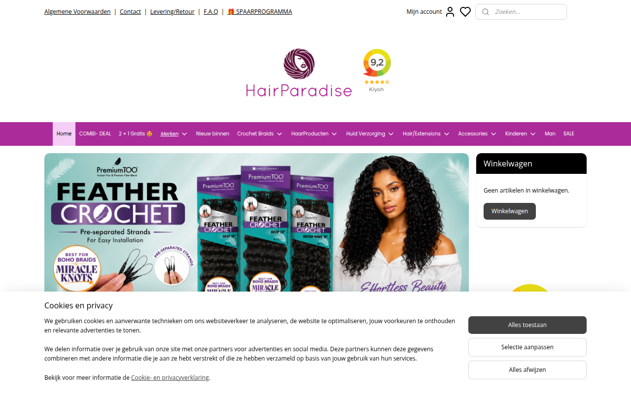 Screenshot van hair-paradise.nl