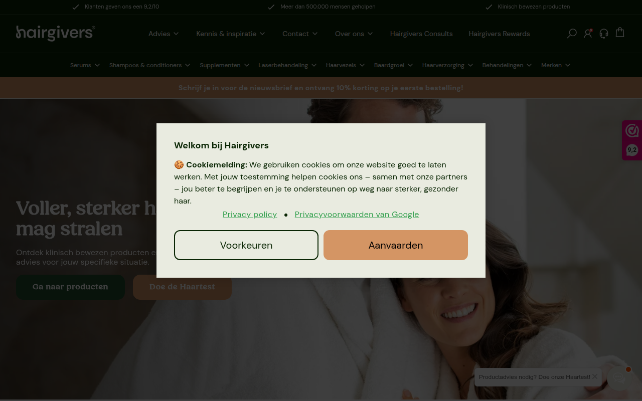 Screenshot van hairgivers.nl