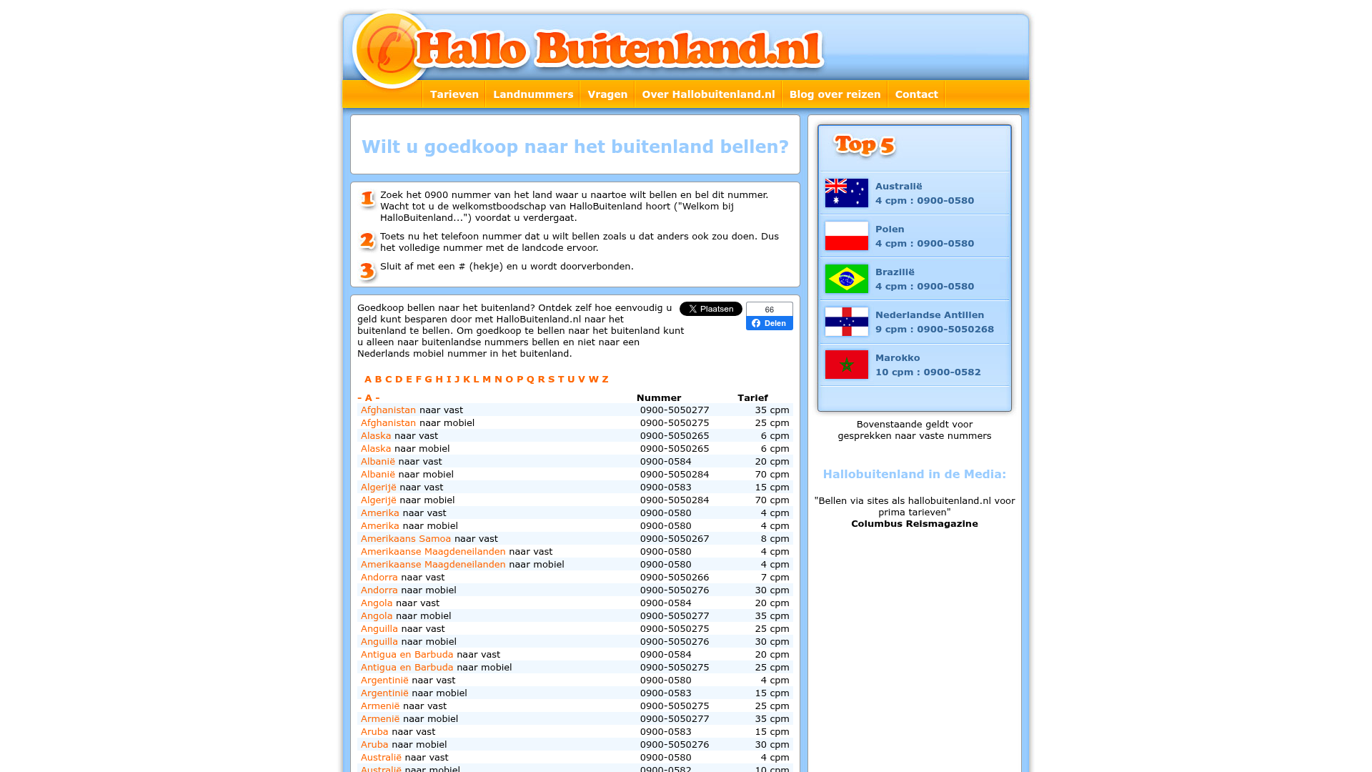 Screenshot van hallobuitenland.nl