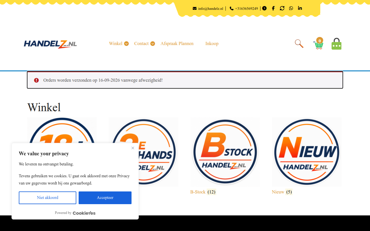 Screenshot van handelz.nl
