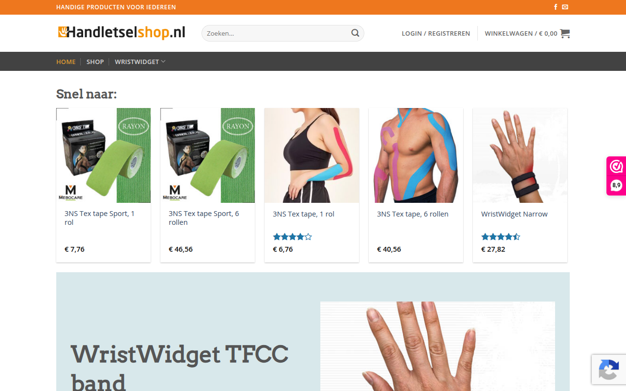 Screenshot van handletselshop.nl